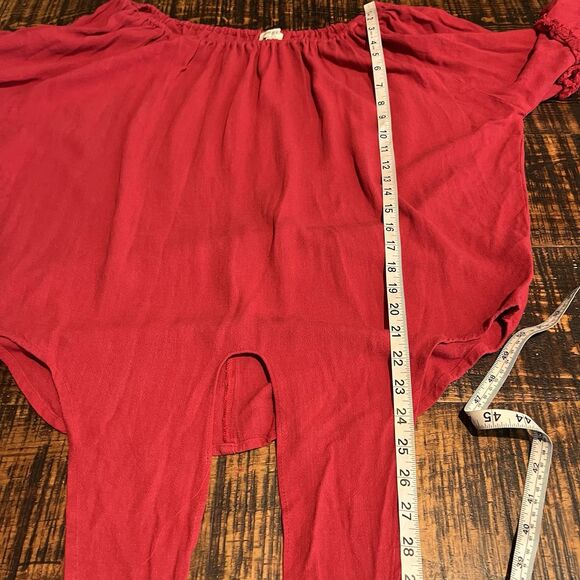 Umgee USA M Red Shirt Top Fringe Front Tie Linen Blend Boho Festival 211 - Picture 7 of 7